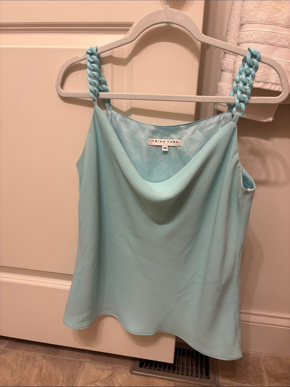 Trina Turk Aqua Cowl Neck Camisole with Braided Strap Detail